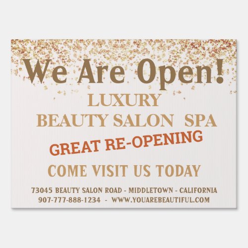 Girly Gold Glittery We Are Open Great ReOpening  Sign