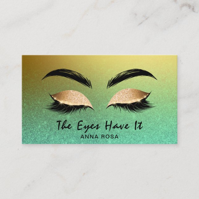 *~* Girly Gold Golden Lashes Extensions Brows Business Card (Front)