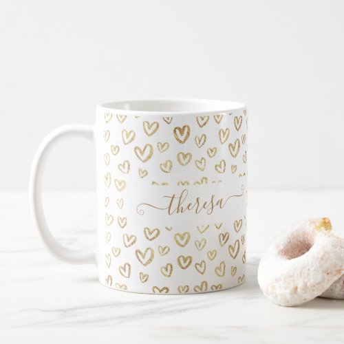 Girly Gold Hearts Custom Named Coffee Mug