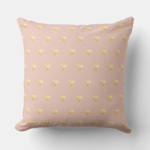 Girly Gold Hearts on Blush Pink Throw Pillow