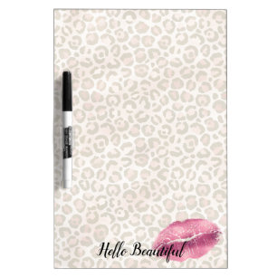 Girly Gold Peach Leopard Print Pink Lips Kiss Dry Erase Board