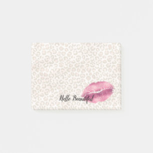 Girly Gold Peach Leopard Print Pink Lips Kiss Post-it Notes