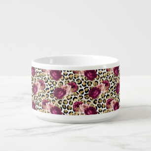 Girly Gold Pink Floral Leopard Print Bowl