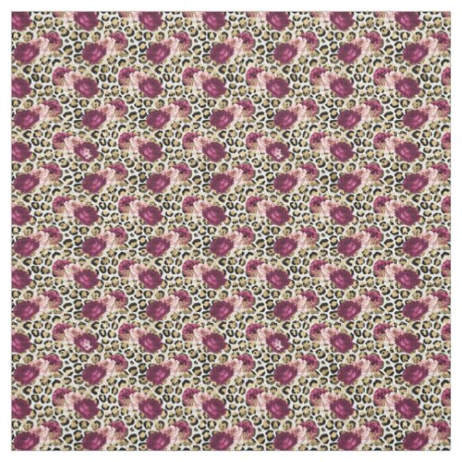 Girly Gold Pink Floral Leopard Print Fabric