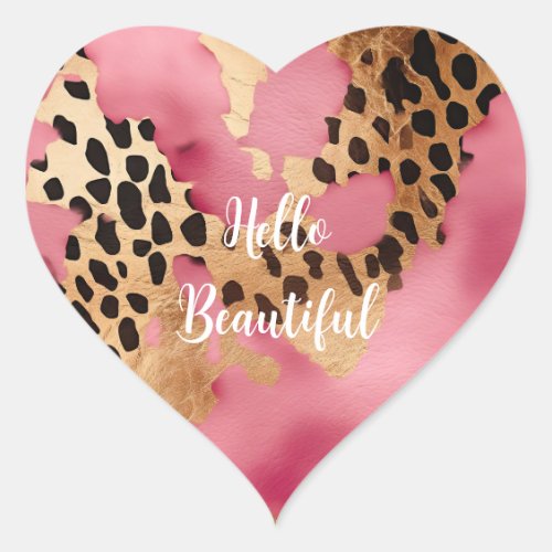 Girly Gold Pink Leopard Heart Sticker