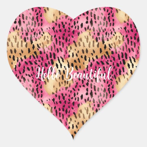 Girly Gold Pink Leopard Heart Sticker