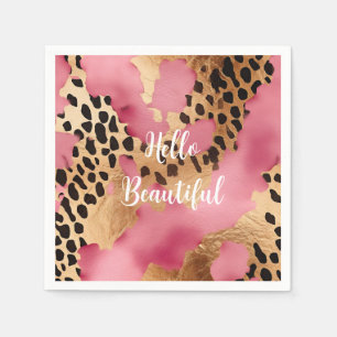 Girly Gold Pink Leopard Napkins