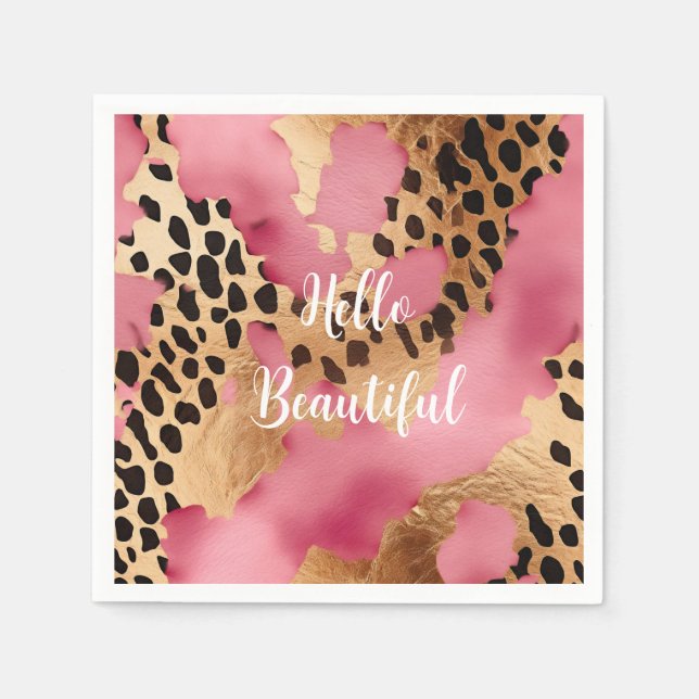 Girly Gold Pink Leopard Napkins (Front)
