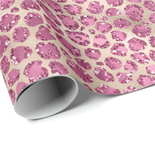 Girly Gold Pink Leopard Print Glitz   Wrapping Paper