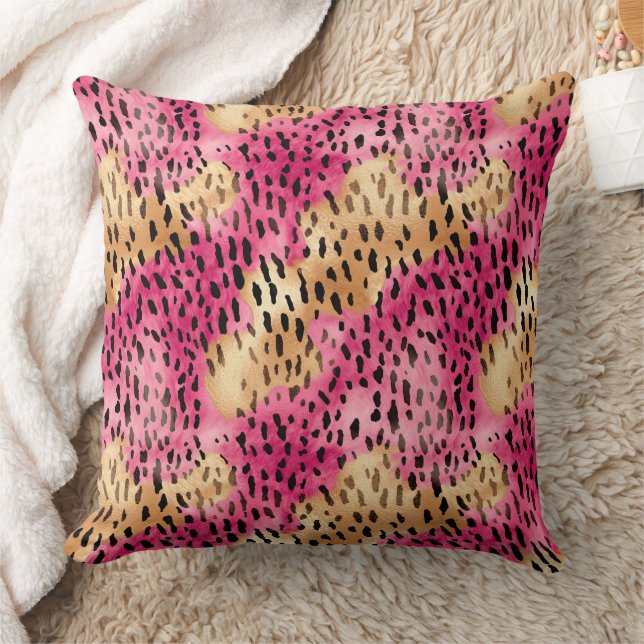 Girly Gold Pink Leopard Throw Pillow (Blanket)
