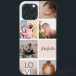 girly gold pink monogram love photo collage grid iPhone 13 pro max case<br><div class="desc">girly pastel blush pink monogram love photo collage grid with gold glitter metallic foil.</div>