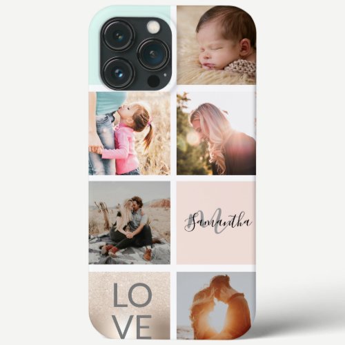 girly gold pink monogram love photo collage grid iPhone 13 pro max case