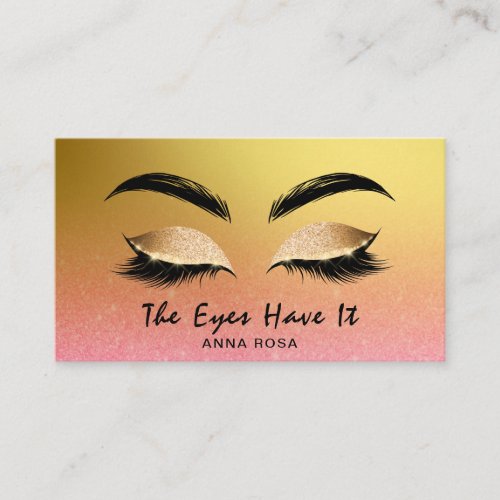  Girly Gold Pink Peach Lashes Extensions Brows Business Card