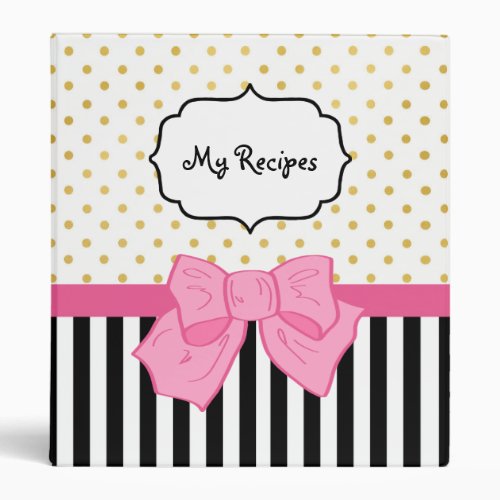 Girly Gold Polka Dots Recipe With Cute Pink Bow 3 Ring Binder