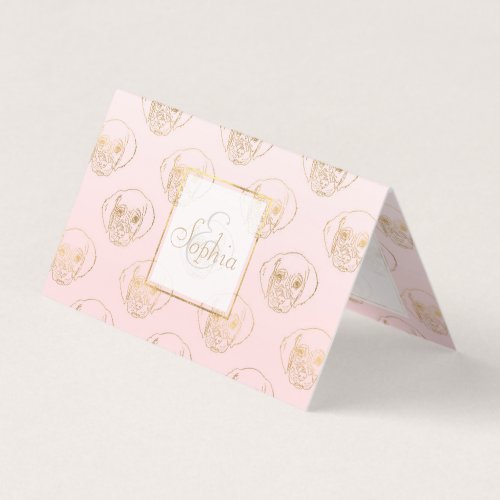Girly Gold Puppy Dog White Pink Gradient Pattern Business Card
