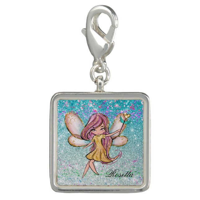 Girly Gold Purple Blue Glitter Sparkle Fairy Dust Charm (Front)
