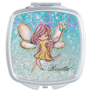 Girly Gold Purple Blue Glitter Sparkle Fairy Dust Compact Mirror