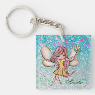 Girly Gold Purple Blue Glitter Sparkle Fairy Dust Keychain