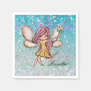 Girly Gold Purple Blue Glitter Sparkle Fairy Dust Napkins