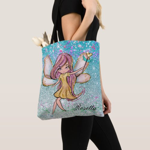 Girly Gold Purple Blue Glitter Sparkle Fairy Dust Tote Bag