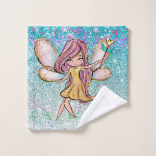 Girly Gold Purple Blue Glitter Sparkle Fairy Dust Wash Cloth