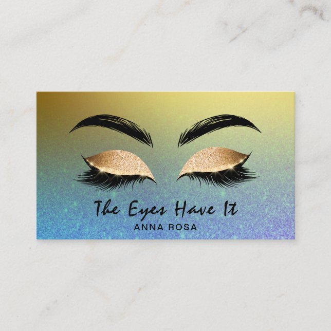 *~* Girly Gold PURPLE BLUE Lashes Extensions Brows Business Card (Front)