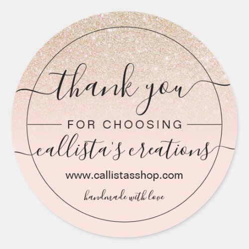 Girly Gold Rose Pink Glitter Ombre Thank You Classic Round Sticker