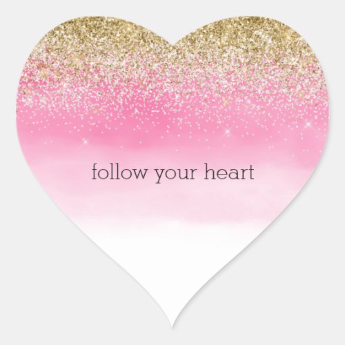 Girly Gold White Glitter Pink Ombre Heart Sticker