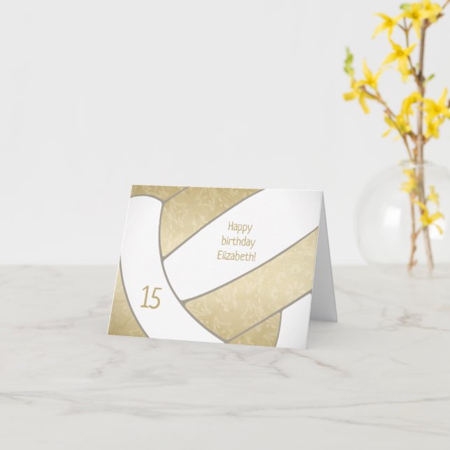 girly gold white volleyball happy birthday card (Yellow Flower)