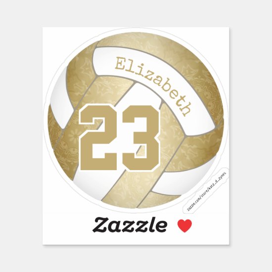 girly gold white volleyball player name sticker
