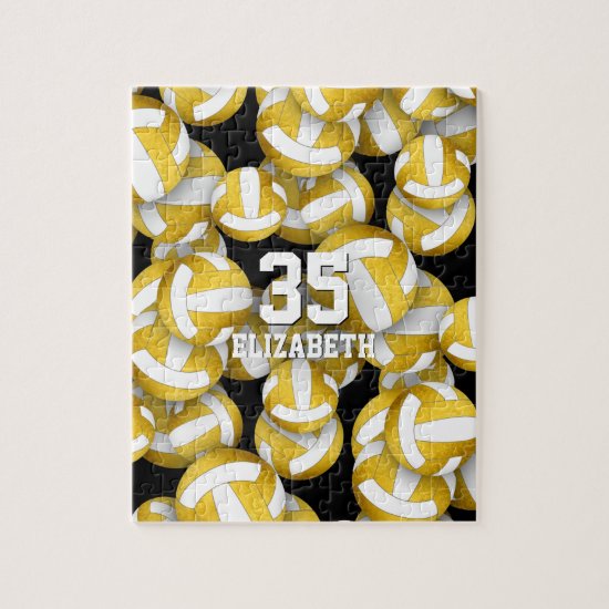Girly gold white volleyballs pattern jigsaw puzzle