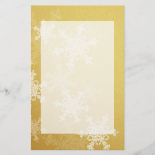 Girly golden and white Christmas snowflakes Stationery