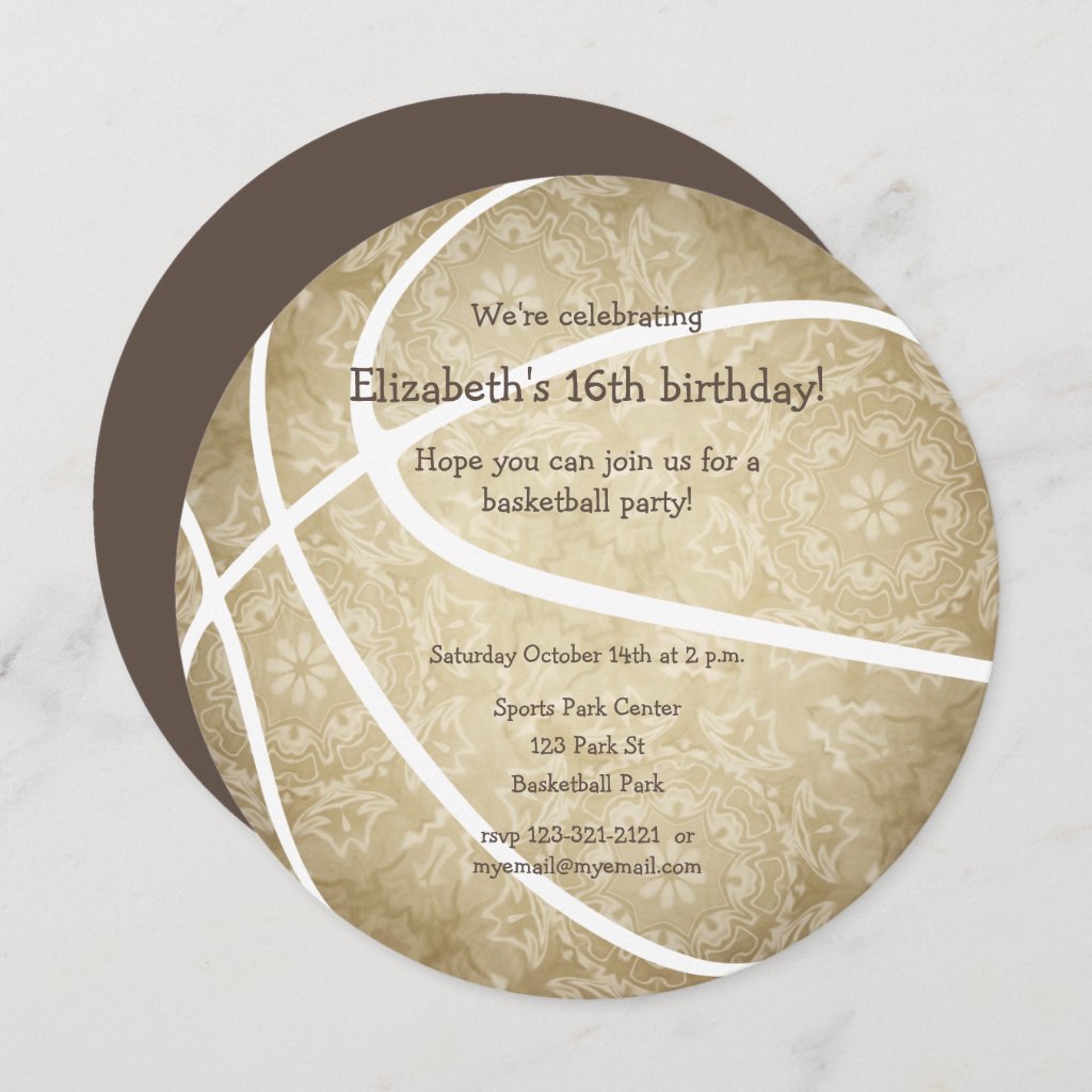 girly golden basketball sports birthday party announcement