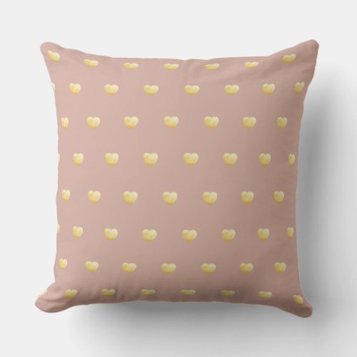 Girly Golden Hearts on Dark Blush Pink Throw Pillow