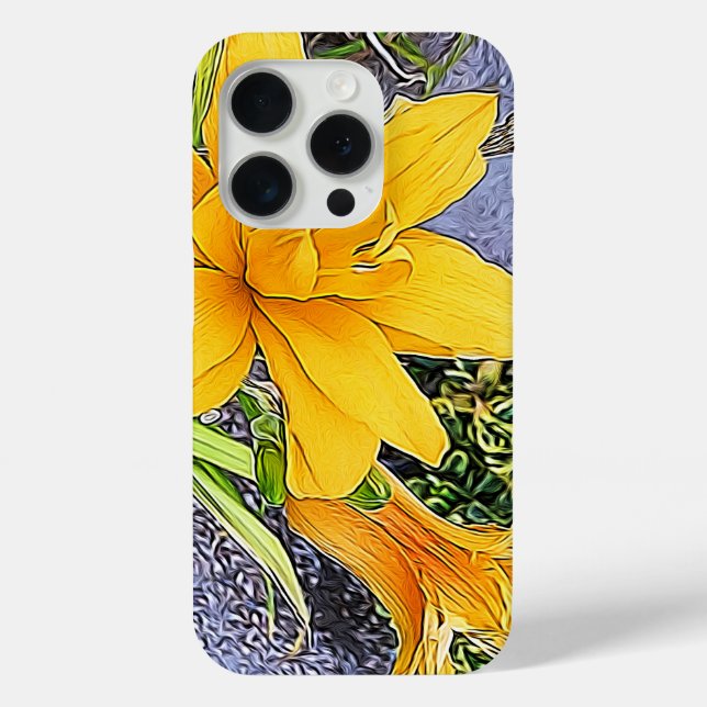 Girly Golden Yellow Daylily Flower and Bud Artwork Case-Mate iPhone Case (Back)