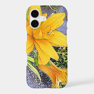 Girly Golden Yellow Daylily Flower and Bud Artwork iPhone 17 Case