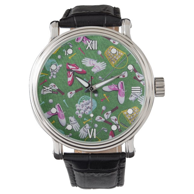 Girly Golf Pattern Wrist Watch (Front)