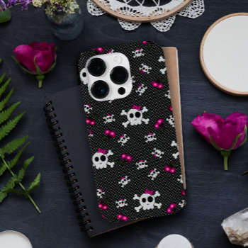 Girly Goth Skulls With Pink Bows  Case-mate Iphone 14 Pro Case by GraphicAllusions at Zazzle