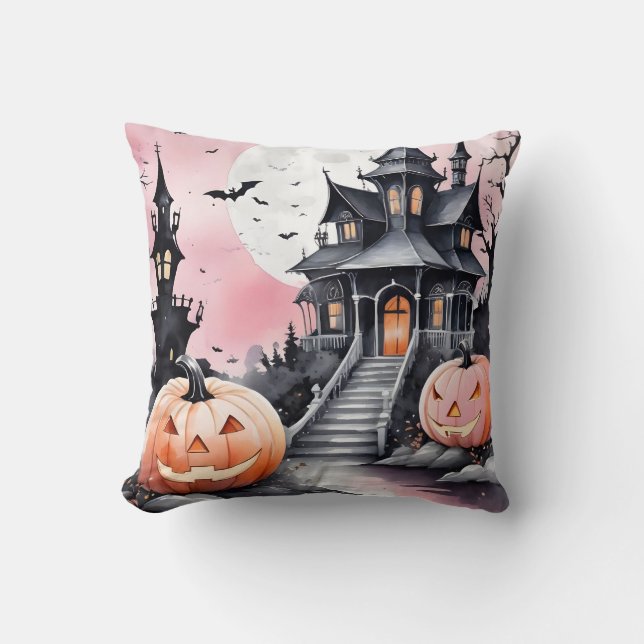 Girly Gothic Nightfall Haunted Mansion Throw Pillow (Front)