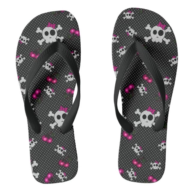 Girly Gothic Skulls Flip Flops (Footbed)