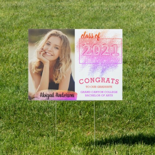 Girly Grad Pink Glitter Personalized Photo Yard Sign