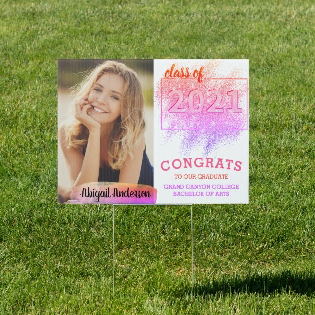 Girly Grad Pink Glitter Personalized Photo Yard Sign (Insitu)