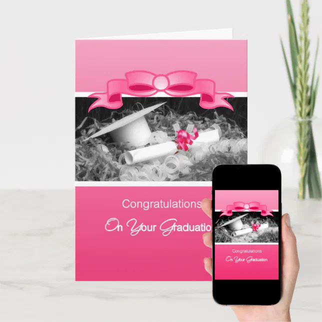 Girly Graduation Congratulations Pink Riboon Card Zazzle