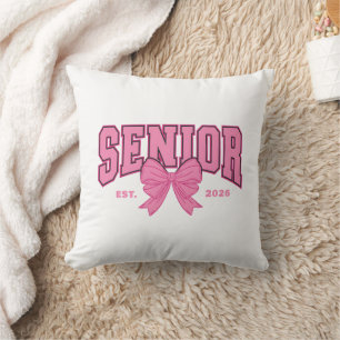 Girly Graduation Coquette Senior 2026 Pink Bow Throw Pillow