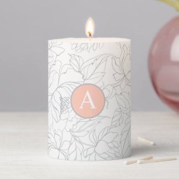Girly Gray Floral Monogram Pillar Candle by Lovewhatwedo at Zazzle