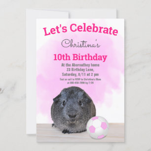 Girly Gray Guinea Pig Pink Soccer Ball Custom Invitation