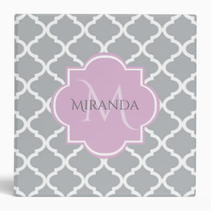 Girly Gray Quatrefoil Lavender Monogram and Name Binder