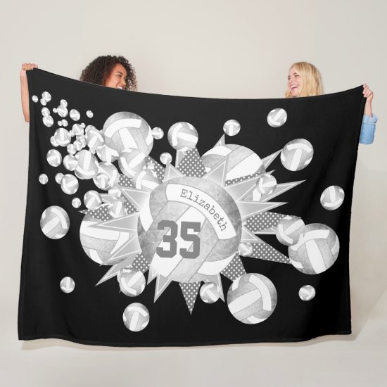 girly gray silver volleyballs and stars fleece blanket