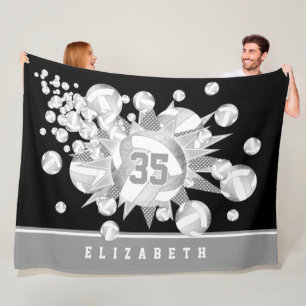 girly gray silver volleyballs and stars  fleece blanket