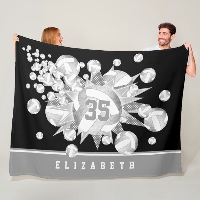 girly gray silver volleyballs and stars  fleece blanket (In Situ)